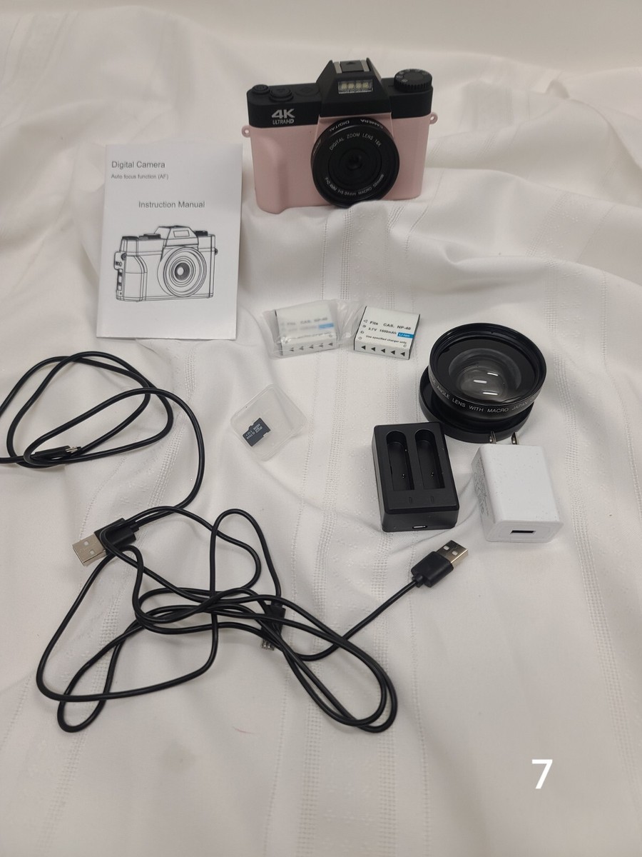 Digital Cameras 4K 48MP 16X 60FPS WiFi Auto Focus Video Camera Pink 32 Gb  Card