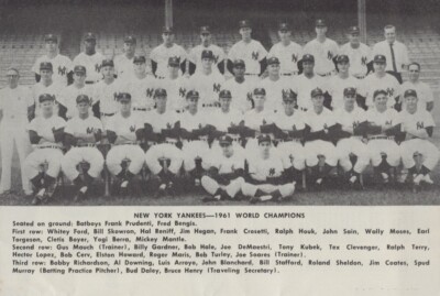 1961 New York Yankees Team Photo World Series Champs Vintage 4x6