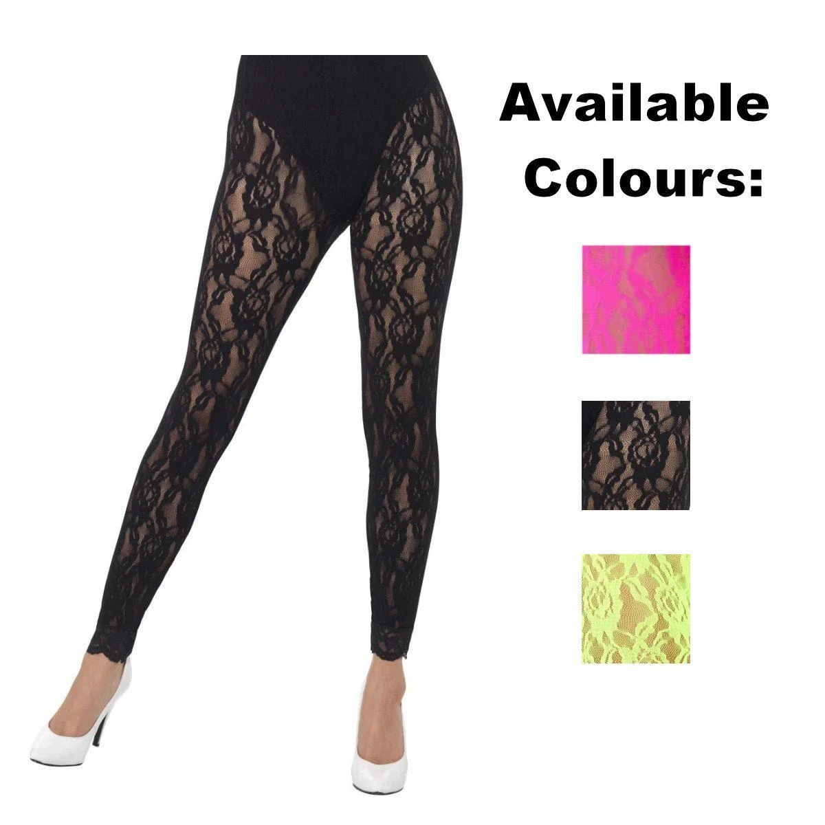 Ladies 80s Neon Lace Leggings 90s Music Rave Festival Fancy Dress Costume eBay