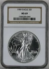1989 American Silver Eagle  NGC MS69 Brown Label