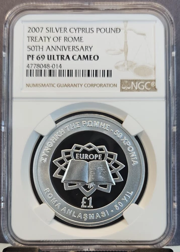 2007 CYPRUS SILVER POUND TREATY OF ROME ANNIVERSARY NGC PF 69 ULTRA CAMEO