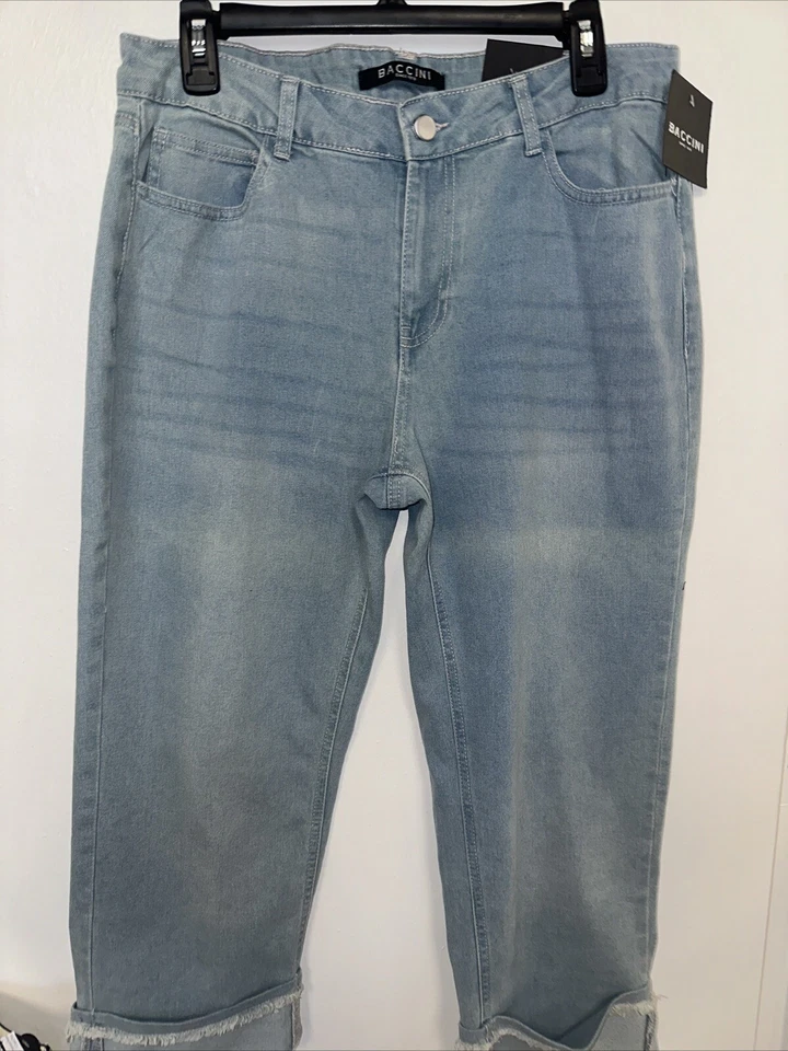 Pantalones de mezclilla Baccini azul claro 5 bolsillos talla 10P capri con puños nuevos con etiquetas Foto 3 de 4