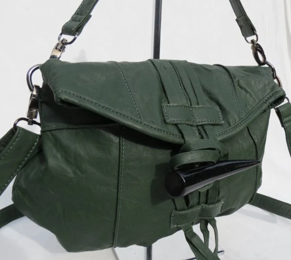 Bolso Bandolera Boho Cuero Vegano Verde Bosque ECOTE Bolso Cartera Pequeño Foto 2 de 4