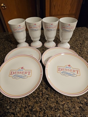 Himark Japan Set Of 8 "Just Dessert" Sundae Ice Cream Pedestal Cups & Plates - Picture 5 of 7