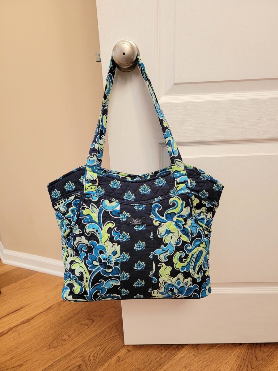 Longaberger Sisters Daydream Stacie Tote Purse, Blue Green Paisley