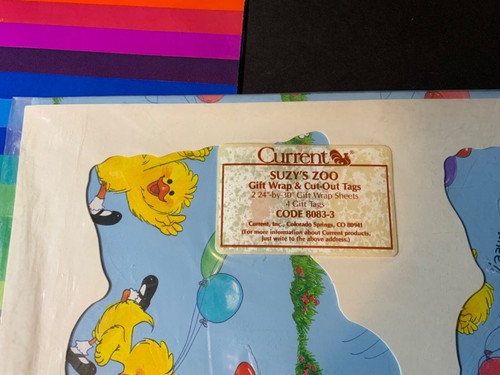 VTG Current Gift Wrap Wrapping Paper Suzy’s Zoo & Rainbow 2 Gift Cards Easter - Picture 2 of 5