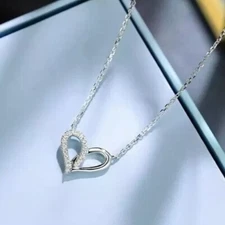 0.49Ct Round Cut Simulated Diamond Pretty Heart Pendant 14K White Gold Finish
