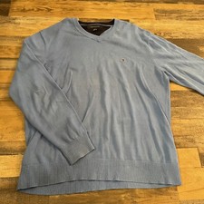 Tommy Hilfiger Men  s V-Neck Cotton Sweater Light Blue Heather Size L