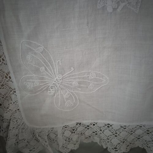 ANTIQUE FRENCH LACE HAND EMBROIDERED WHITEWORK ORCHIDS & BUTTERFLIES PILLOW SHAM - Picture 9 of 13