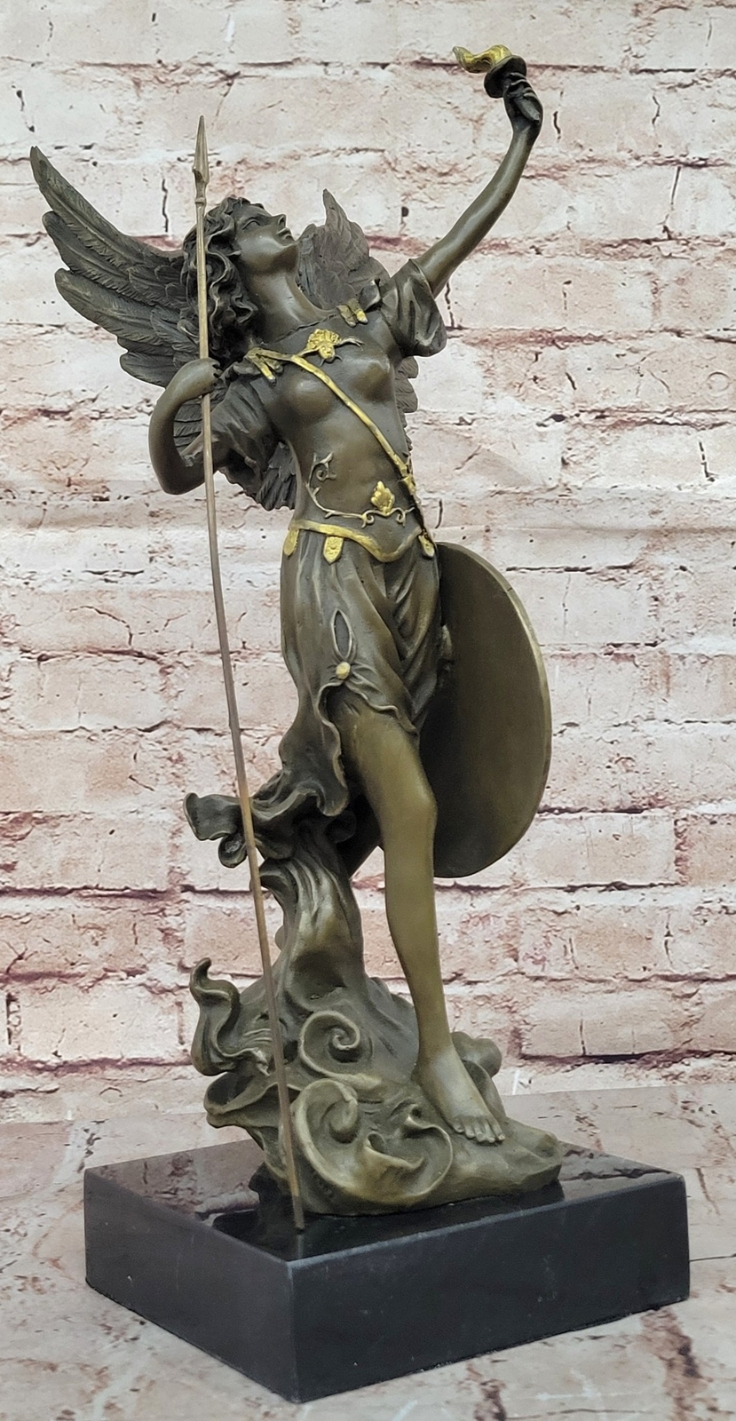 Bronze Art Deco Mythical Guardian Angel Winged Sculpture Statue