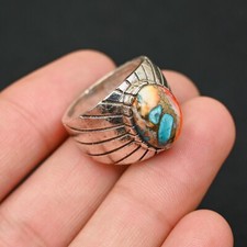 925 Sterling Silver Oyster Turquoise Men's Ring Handmade-Statement All Size-BJ84