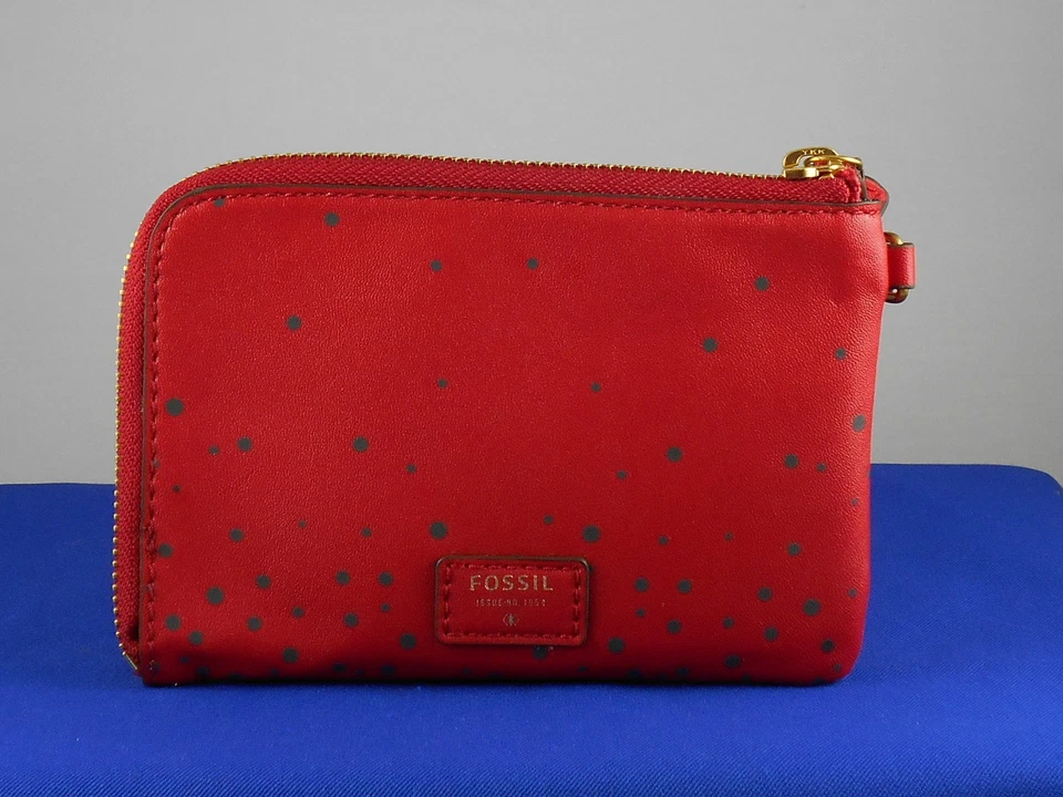 Fossil малиновый красный BRENNA искусственной кожи кошелек с ремешком хэштег # брелок подарочный набор $98 - Изображение 3 из 4