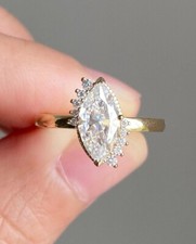 4-Prong Marquise Cut Engagement Ring in Gold Vermeil/2 CT Moissanite Ring 