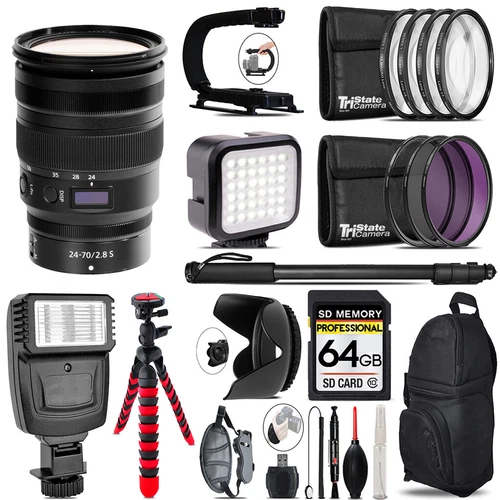 Nikon NIKKOR Z 24-70mm f/2.8 S Lens - Video Kit + Flash - 64GB Accessory Bundle