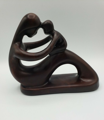 RESUMEN MADRE NIÑO BEBÉ FIGURA ESCULTURA MODERNISTA MARRÓN MSM De colección  - Imagen 1 de 10