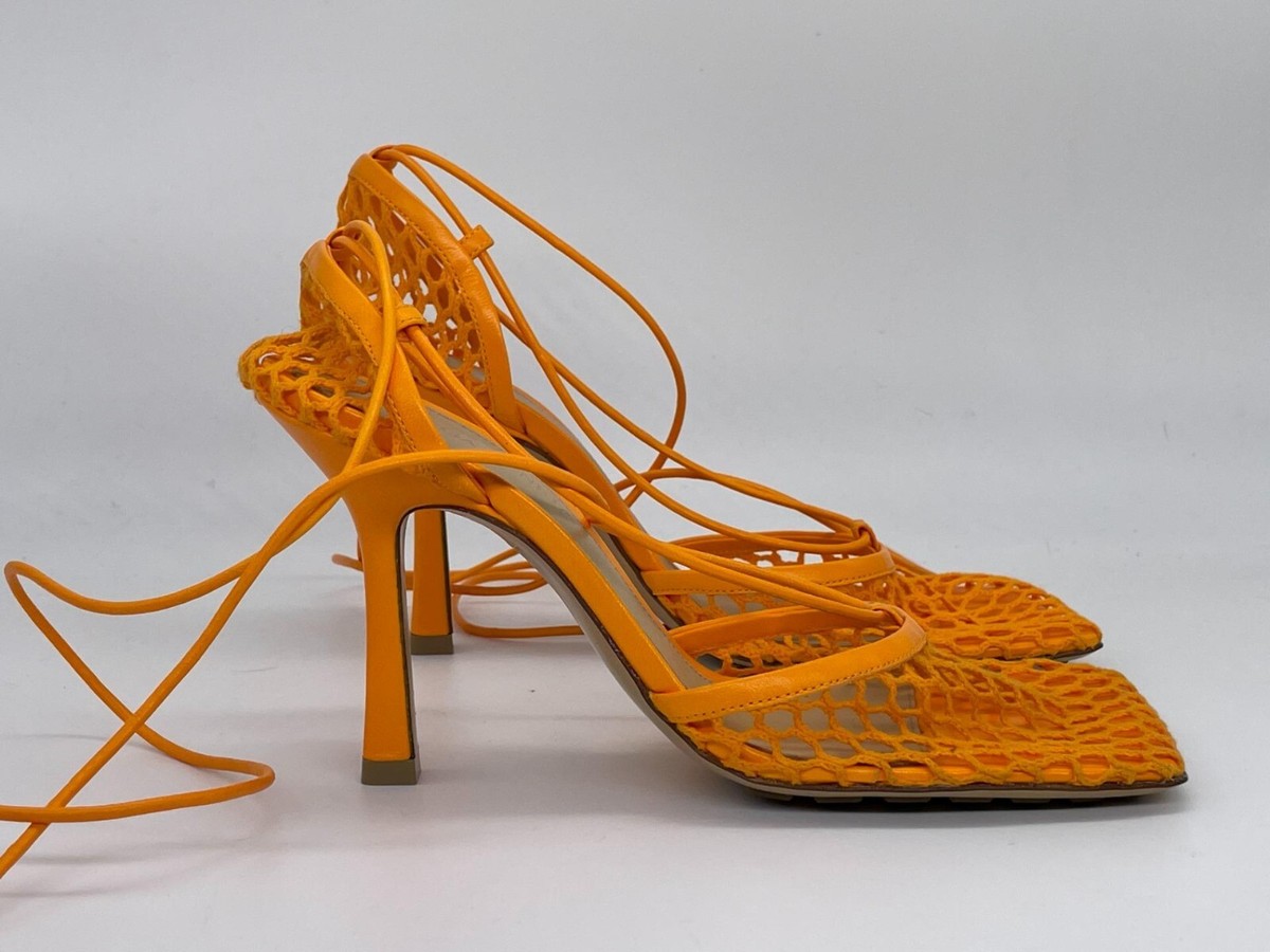 Bottega Veneta Web Stretch Mesh Square Toe Wrap Lace Sandals