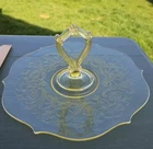 LANCASTER Center Handle Tray Landrum Topaz Yellow Tidbit 11" Glass 1930's