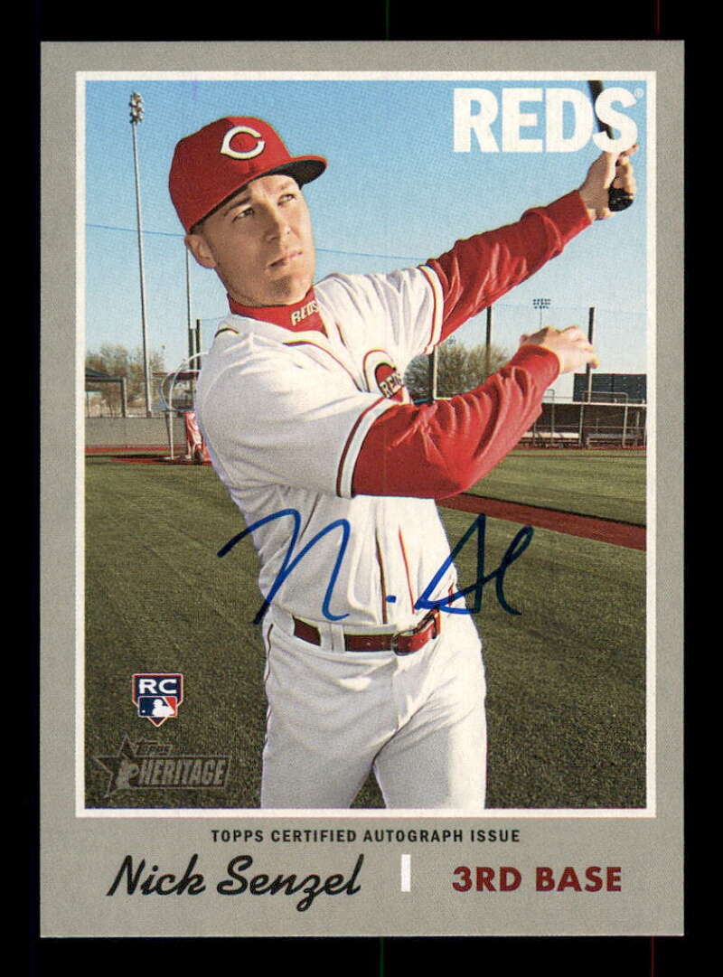 2019 Topps Heritage High Real One Autograph/Auto #NSE Nick Senzel Reds Blue Ink