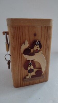 Handgefertigte Holz Spardose mit Schloss und Schlüssel, Bernhardiner Rettungshunde B3