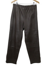 Sz 12P Petite Y2K Jerry Lewis Leather Pants Women's Brown High Rise Old Money