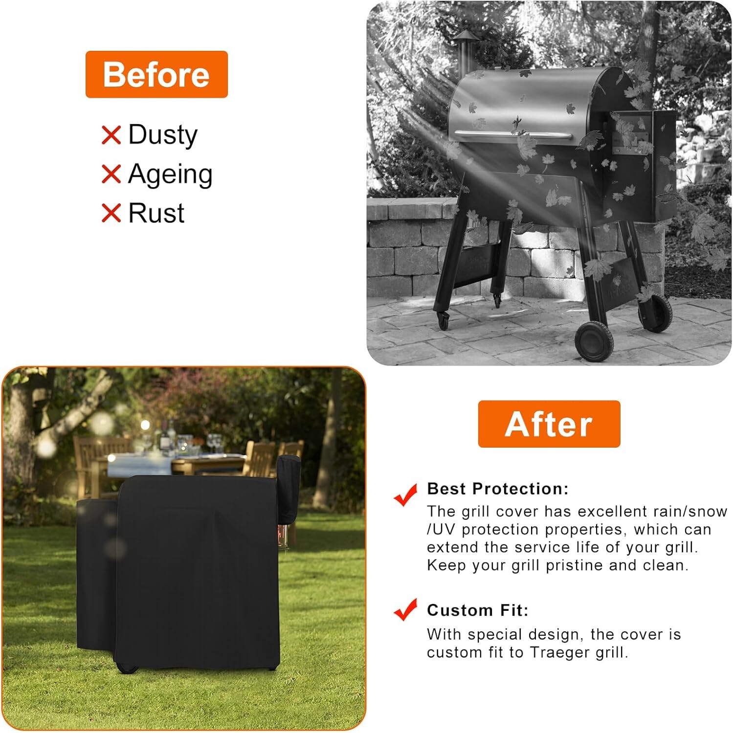 Grill Cover for Traeger Pro 22/575, Full Length Barbecue Grill Cover All Weather