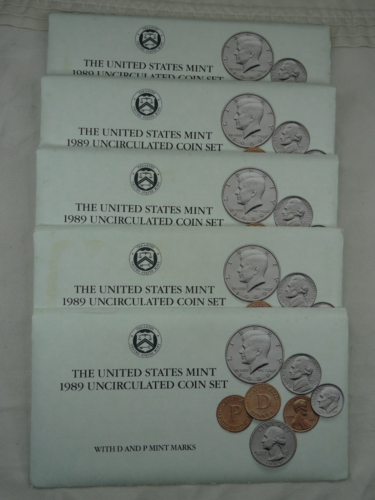 (5) 1989 P & D US Mint Uncirculated Sets 50 Coins OGP Original Envelopes BU - Picture 1 of 6
