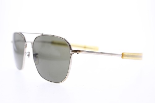 VTG American Optical AO 5 1/2 Silver Aviator Sunglasses Glass Lenses *FLAWED* - Picture 2 of 12