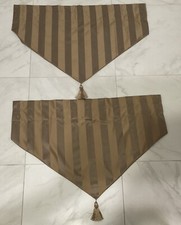 Waterford Gold/Champagne Stripe Ascot Valences w Tassel 40  x25  /Set Of 2