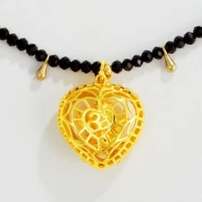 Ganesha and The AUM Gold Heart Pendant Beaded Necklace