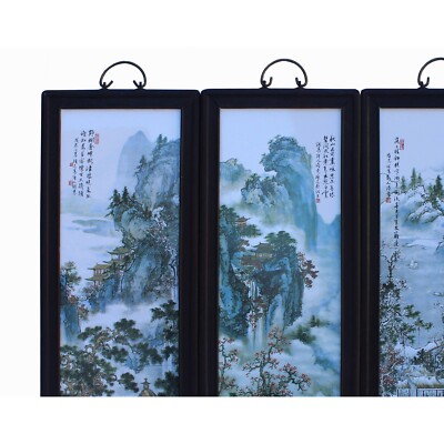 Chinese Mountain Water Scenery Porcelain Off White Painting Wall Panel Set cs6039S Chinese Mountain Water Scenery Porcelain Off White Painting Wall Panel Set cs6039S