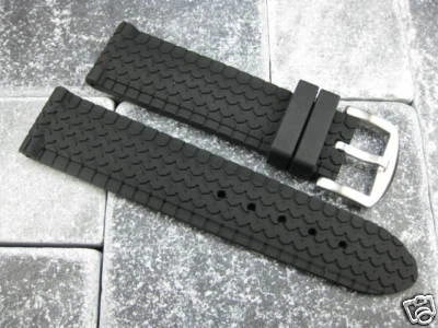 Neuf 24mm HQ Caoutchouc Noir Plongeur Sangle Racing Pneu Bracelet de Montre pour - Photo 1/2