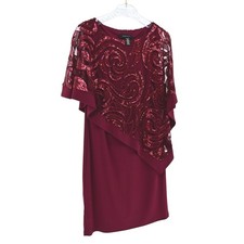 R&M Richards Burgundy Sequins Capelet Overlay Dress Size 8 Formal Evening