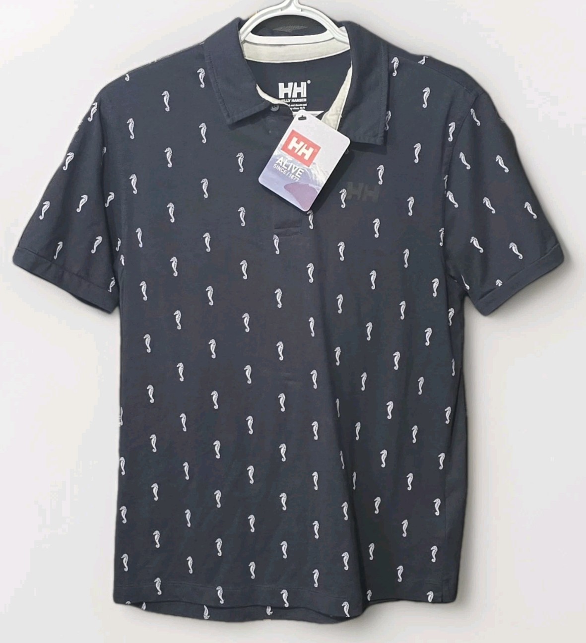 Helly Hansen Polo Golf Shirt Men's Size Small Navy Seahorse 53024-600 NWT