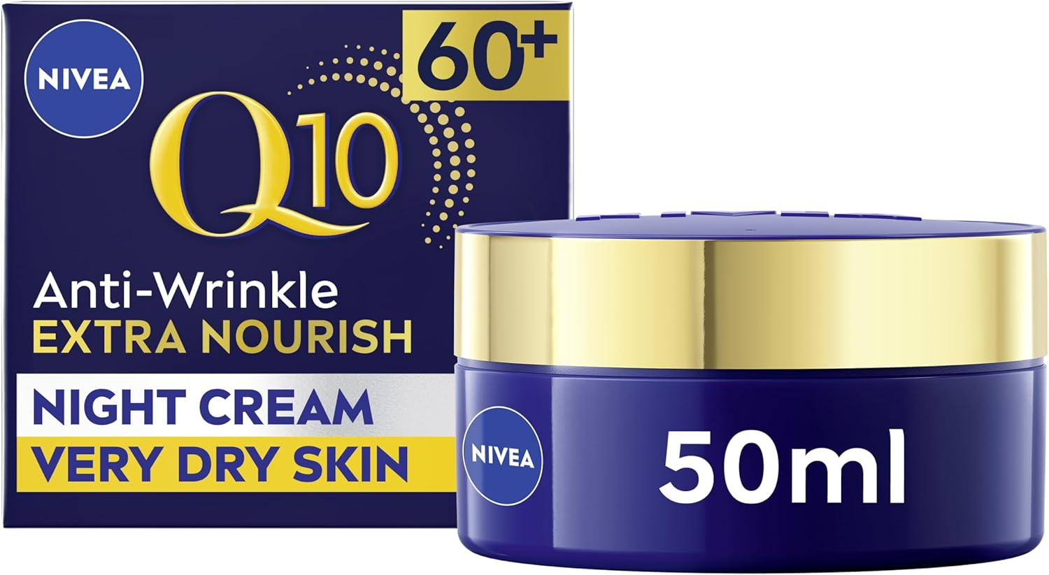 Nivea Q10 Anti-Wrinkle 60+ Night Cream 50ml Extra Nourishing Argan Oil Face Care
