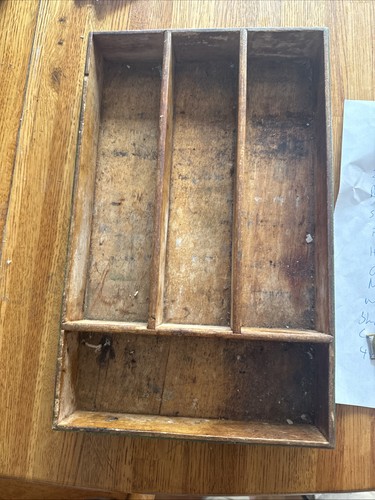 Antique Prim Old Painted Green Wooden Utensil Cutlery Box Tray Country Farmhouse - Picture 9 of 13
