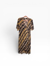 Glamour Brand Black, Yellow, Tan Pattern Cross Over Dress With Ruching Size 18W