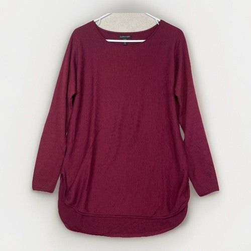 Eileen Fisher Medium 100% Merino Wool Ballet Neck Sweater Top High Low Hem - Picture 1 of 8
