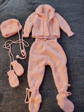 Vintag Baby Knit Cardigan Sweater Layette Set 4 Piece Cap Mitts Pants Japan