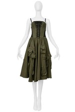 DOLCE & GABBANA ARMY GREEN LINEN CARGO CORSET DRESS 2002