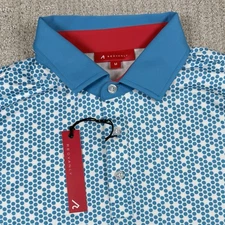 NWT Redvanly Men’s Medium Clyde Blue Polka Dot AOP Stretch Golf Polo Shirt