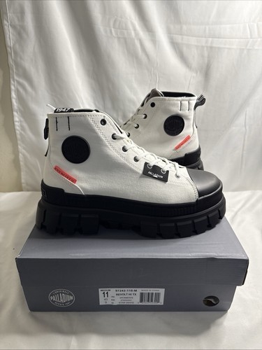 Palladium Revolt HI TX Damen Größe 11 EU 43 Weiß Schwarz Chunky Plateau Stiefel - Bild 17 von 19