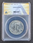 1943-S 50C Walking Liberty Half Dollar - ANACS MS64 - Lot #5