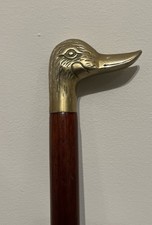 Brass Mallard Duck Head Handle brown Wooden Walking Cane/Stick Vintage 36”