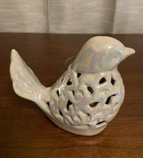 EUC White Pearlized Iridescent Ceramic 5" Bird Luminary Figurine scent diffuser