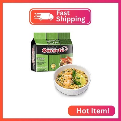 OMACHI Golden Potato Noodles - Hot and Sour Shrimp Flavor - Made with Natural In