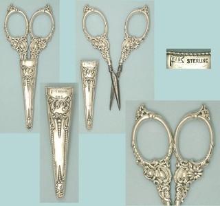 Antique Sterling Silver Embroidery Scissors in Sheath American Circa 1900