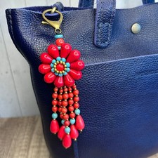 Beaded Flower Bag Charm NEW Red Flower Purse Charm Keychain Spring Accessories