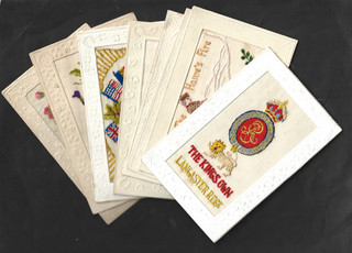 8X WW1 MILITARY REGIMENTS XMAS AULD LANG SYNE SOLDIER EMBROIDERED SILK POSTCARDS