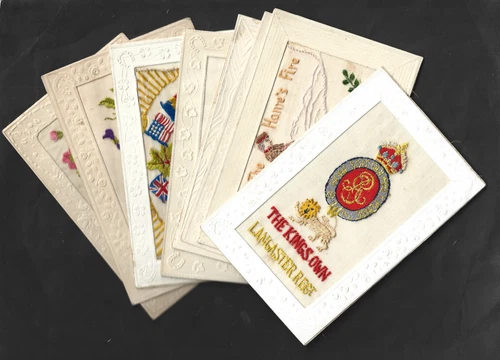 8X WW1 MILITARY REGIMENTS XMAS AULD LANG SYNE SOLDIER EMBROIDERED SILK POSTCARDS