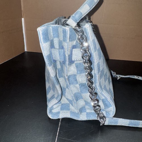 Borsa donna Rebecca Minkoff Lou in denim a scacchi con cinturino staccabile - Foto 5 di 12